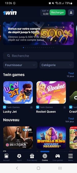 l'application mobile du bookmaker 1Win