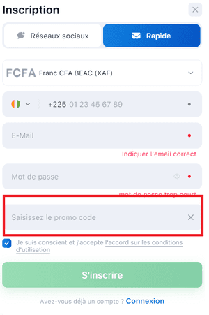 Code Promo dans l'Application 1Win au Burkina Faso